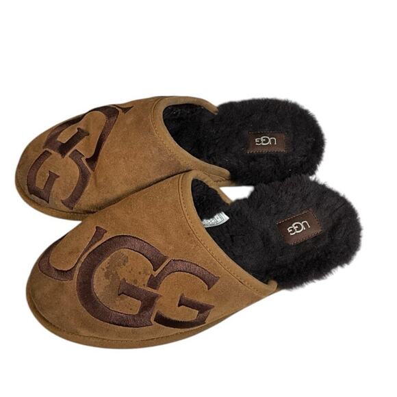UGG Scuff Logo Chestnut Espresso Slip On Shearing Slipper US 10 Mens Used - Picture 10 of 11